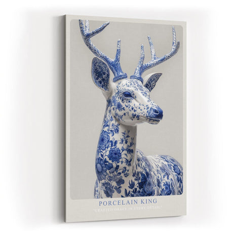 Paul Sinus Wandbild in 40x60cm Porcelain King – majestätischer Hirsch in edler Blau-Weiß-Optik mit detailreicher Porzellanstruktur