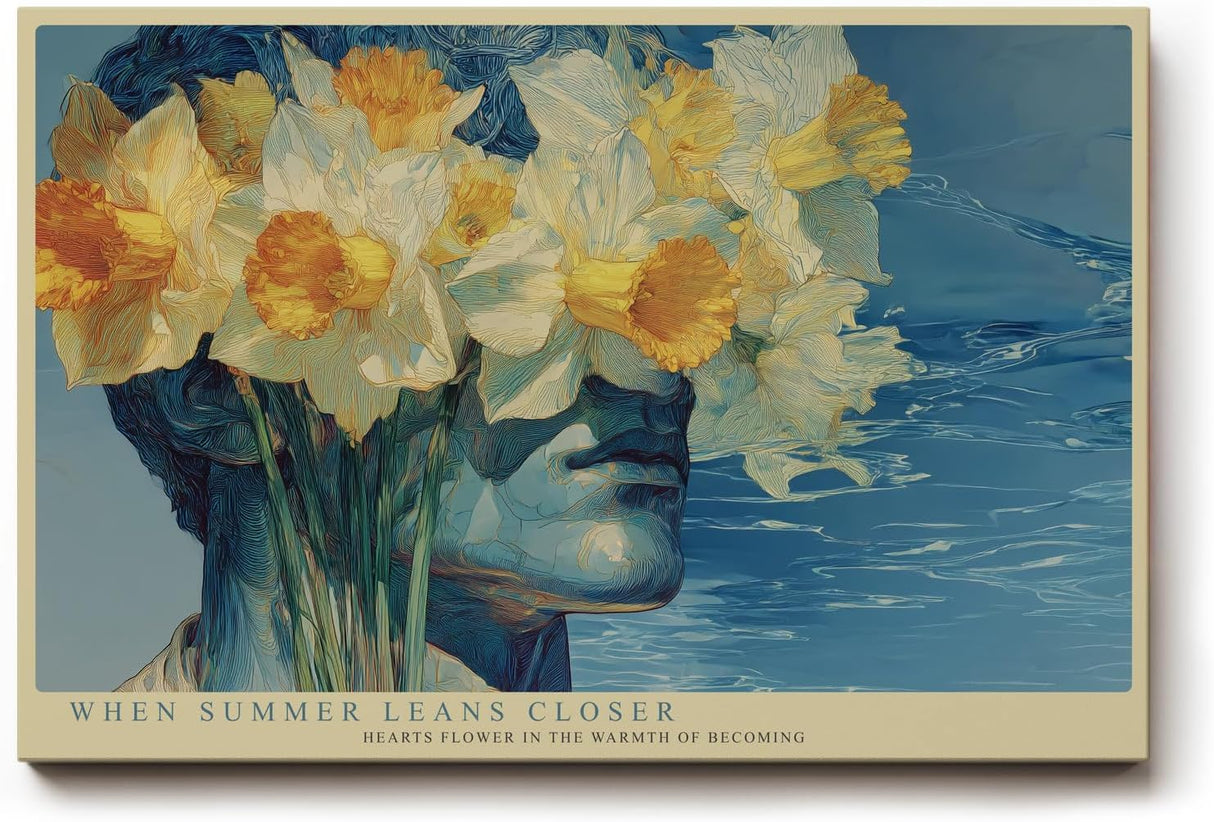 Paul Sinus Wandbild 120x80cm Portrait mit Narzissen Surreale Blumen Kunst Moderne Illustration mit floraler Komposition