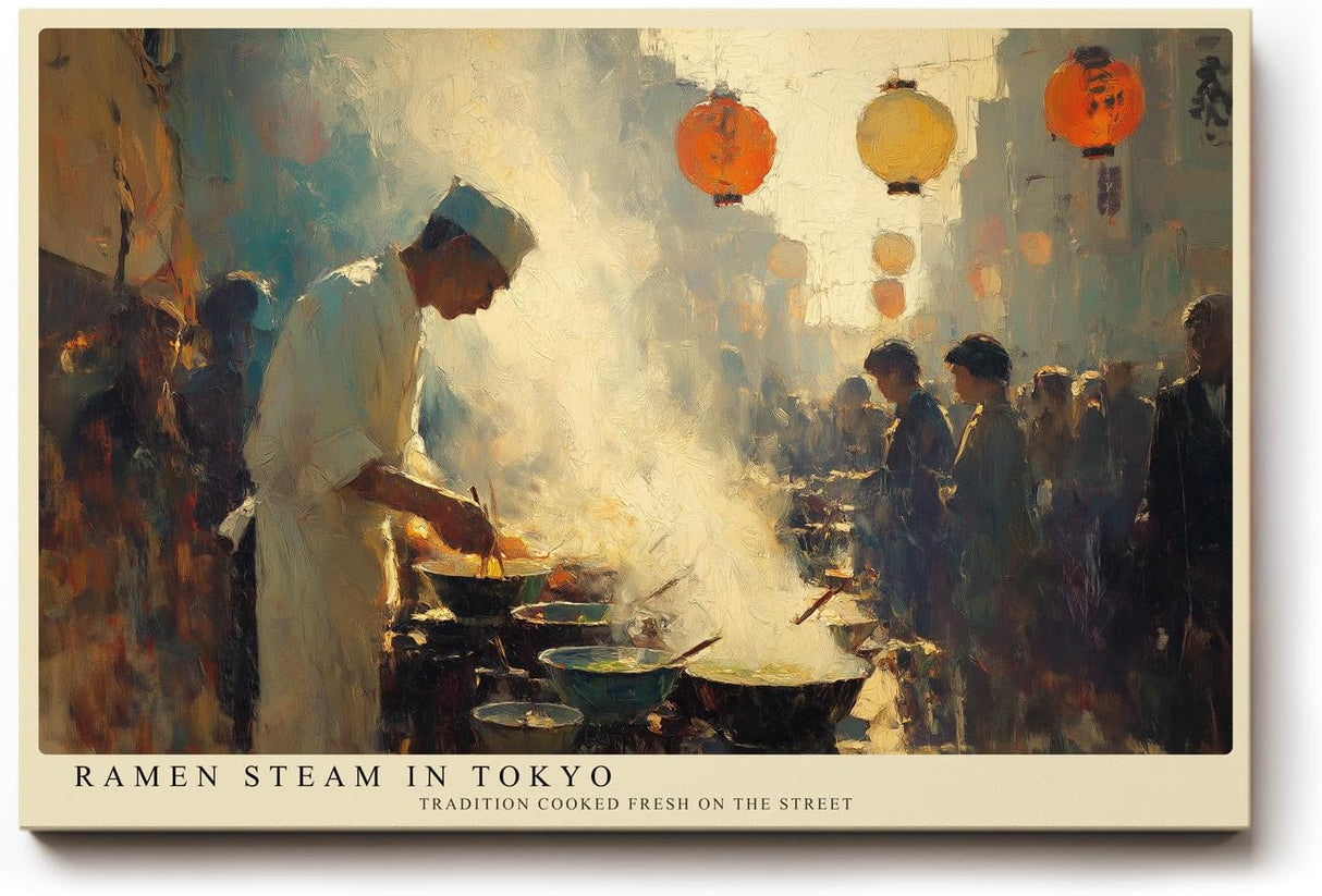 Paul Sinus Wandbild 120x80cm Ramen Koch in Tokio – Lebendige Streetfood Szene mit Laternen und traditioneller Küche