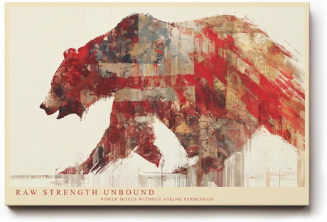 Paul Sinus Wandbild 120x80cm Raw Strength Unbound Abstrakter Baer mit USA Flagge Moderne Tier Kunst fuer Wohnzimmer Büro und Loft