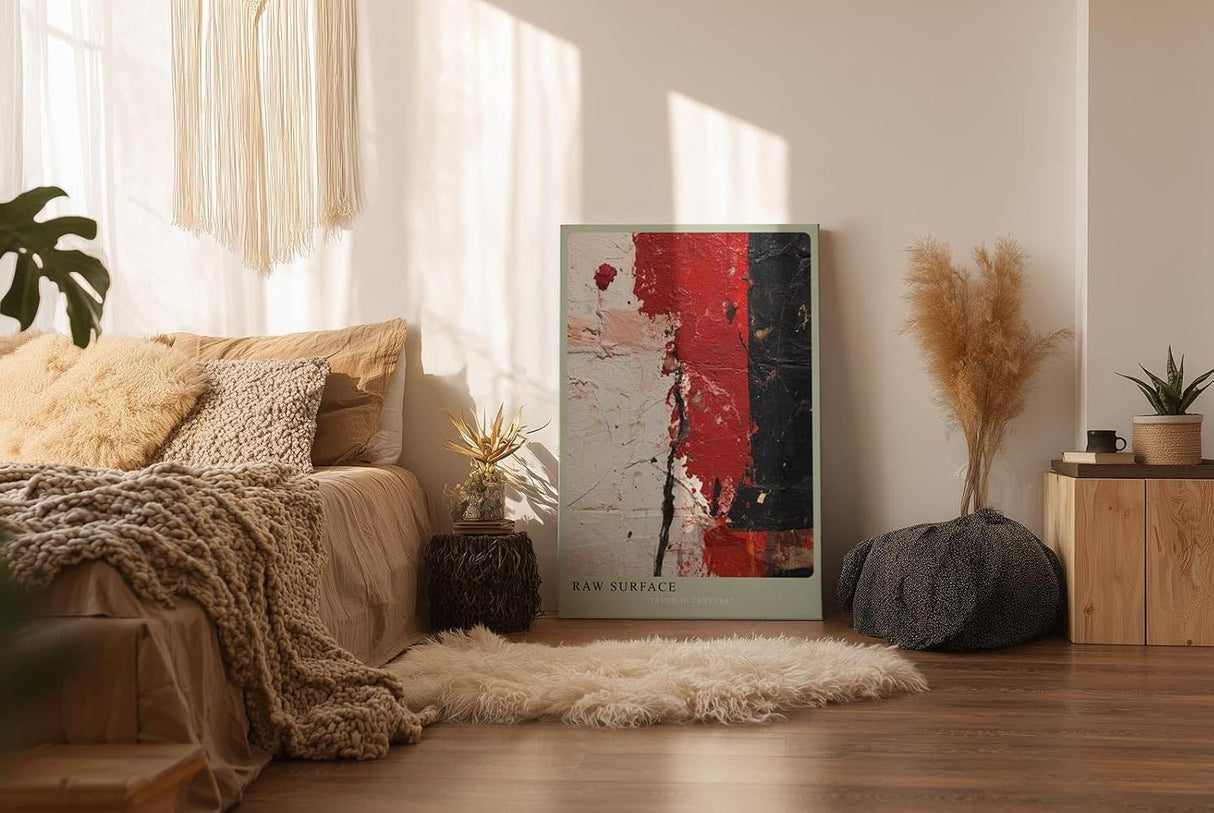 Paul Sinus Wandbild in 40x60cm Raw Surface – Abstrakte Strukturen in kräftigem Rot, Schwarz und Weiß mit markanter Textur