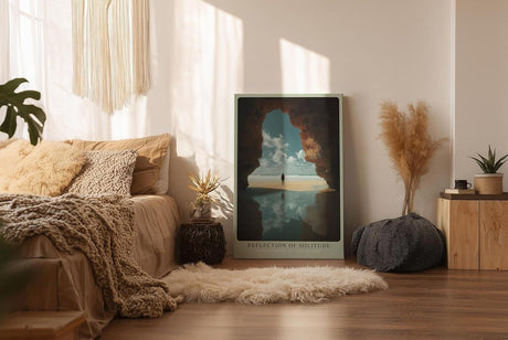 Paul Sinus Wandbild in 40x60cm Reflection of Solitude – Person am Strand im Felsenrahmen mit ruhiger Meereskulisse