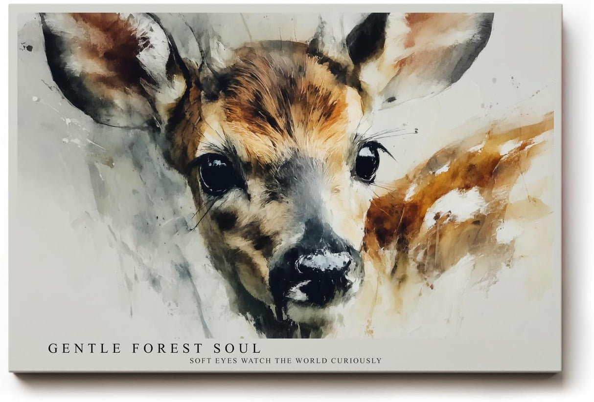 Paul Sinus Wandbild 120x80cm Reh Aquarell Tierportraet moderne Waldtier Kunst sanfte Naturfarben stilvolle Wanddekoration fuer Wohnzimmer Büro