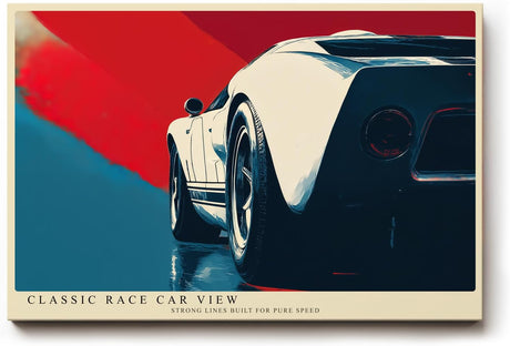 Paul Sinus Wandbild 120x80cm Rennwagen Retro Auto Kunst moderne Illustration dynamische Perspektive Kunstdruck stilvolle Wanddekoration fuer Wohnzimmer Büro Garage
