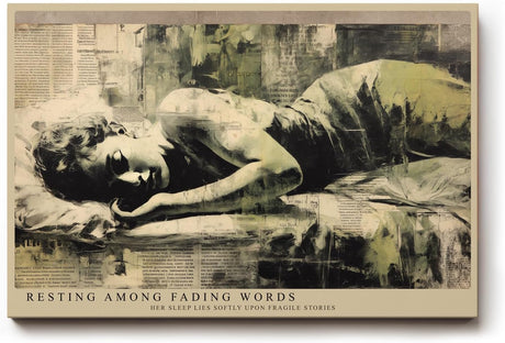 Paul Sinus Wandbild 120x80cm Resting Among Fading Words ruhendes Frauenportrait Vintage Collage Kunst Poster für Wohnzimmer Schlafzimmer