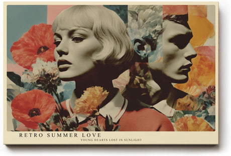 Paul Sinus Wandbild 120x80cm Retro Frauenporträt mit Blumen – Künstlerische Collage im Vintage Stil