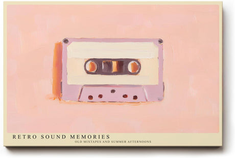 Paul Sinus Wandbild 120x80cm Retro Kassette Illustration Vintage Musik Kunstbild in Pastellfarben nostalgische Wanddekoration für Wohnzimmer Musikzimmer Büro