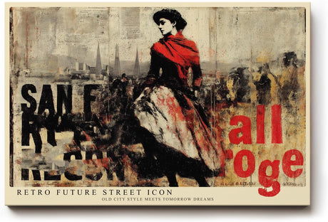 Paul Sinus Wandbild 120x80cm Retro Mode Frau Stadt Collage LeinWandbild 120x80cm Vintage Urban Art Wanddekoration