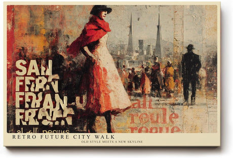 Paul Sinus Wandbild 120x80cm Retro Stadt Szene mit Eleganter Frau Vintage Collage Kunst Wanddekoration