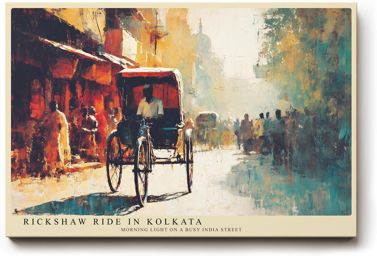 Paul Sinus Wandbild 120x80cm Rickshaw Szene in Kolkata Impressionistische Stadt Kunst Wanddekoration