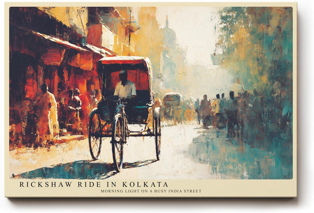 Paul Sinus Wandbild 120x80cm Rickshaw Szene in Kolkata Impressionistische Stadt Kunst Wanddekoration