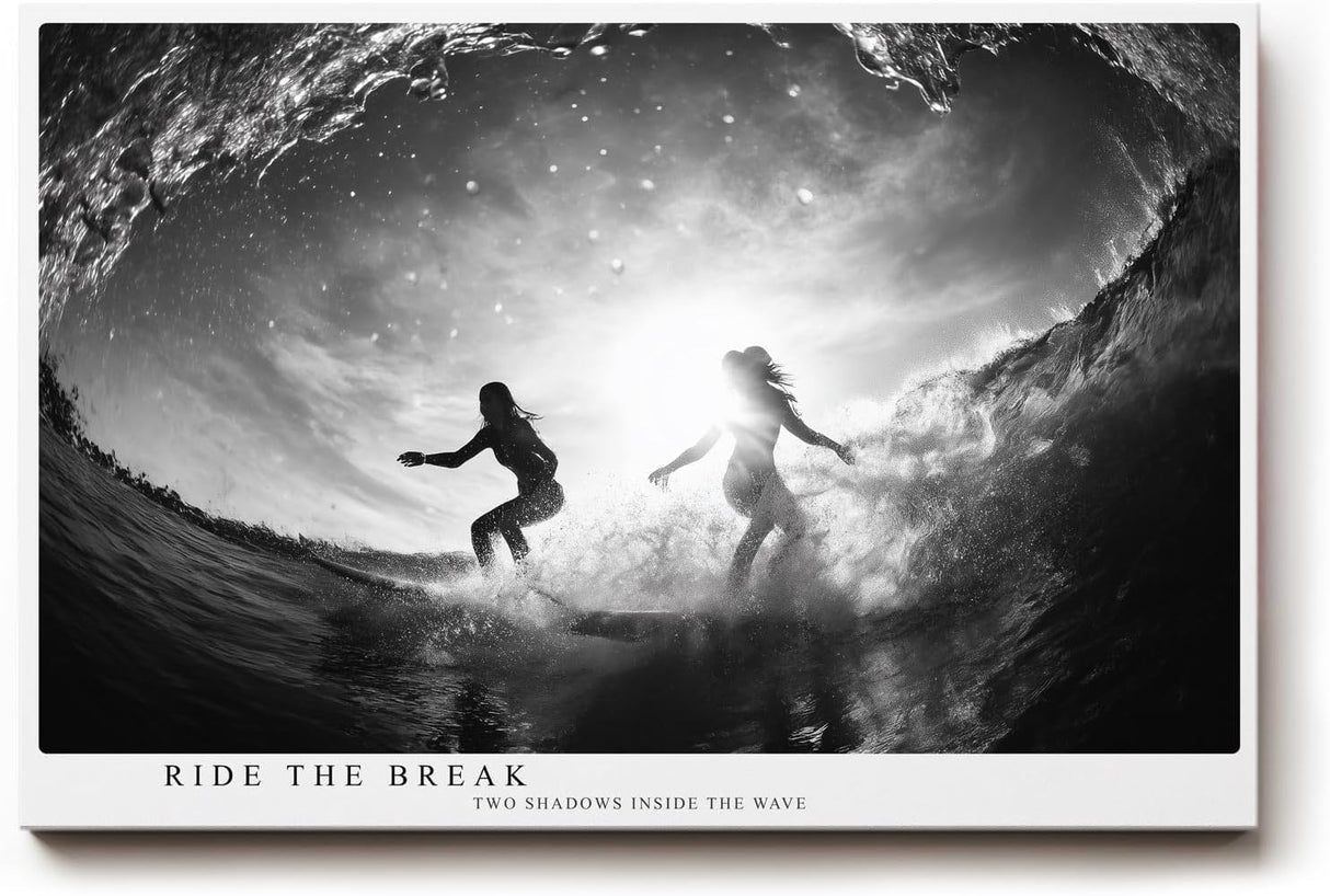 Paul Sinus Wandbild 120x80cm Ride the Break Surfer in Welle schwarz weiß Action Fotokunst modernes Meer Poster für Wohnzimmer Büro Strand Dekoration
