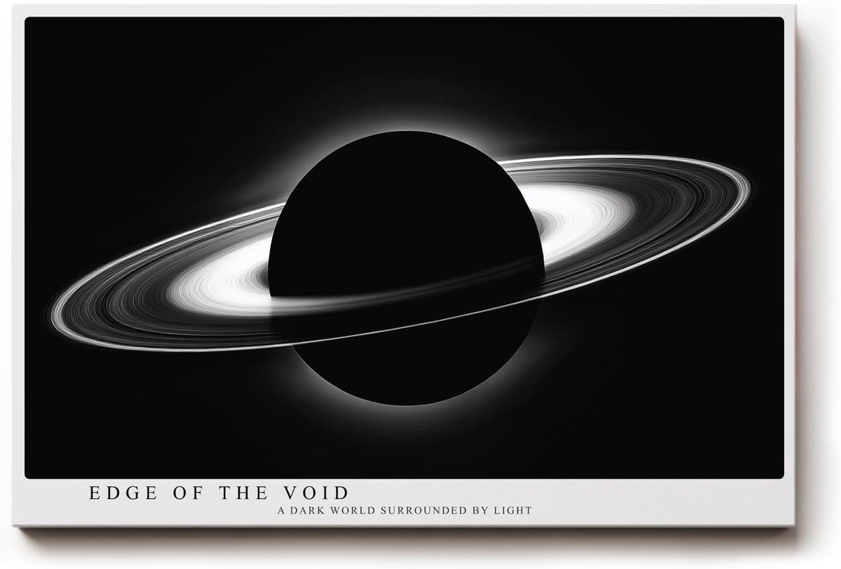 Paul Sinus Wandbild 120x80cm Ringplanet Kosmos Minimalistische Weltraum Kunst Schwarz Weiss Planet Illustration Kunstdruck Poster Grosse Wanddekoration fuer Wohnzimmer Büro Schlafzimmer
