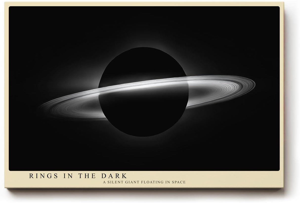 Paul Sinus Wandbild 120x80cm Ringplanet Kosmos Minimalistische Weltraum Kunst Schwarz Weiss Planet Illustration Kunstdruck Poster Grosse Wanddekoration fuer Wohnzimmer Büro