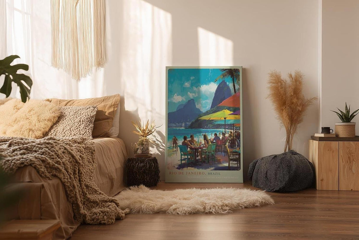 Paul Sinus Wandbild in 40x60cm Rio de Janeiro Strandansicht mit Zuckerhut, Sonnenschirmen und lebendiger Café-Szene in sommerlicher Farbigkeit