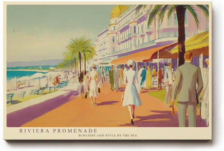 Paul Sinus Wandbild 120x80cm Riviera Promenade Küstenstadt Kunst LeinWandbild 120x80cm Mediterrane Strand Szene Wanddekoration