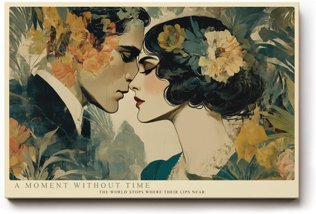 Paul Sinus Wandbild 120x80cm Romantisches Paar Portrait Vintage Kunst in Grün Beige und Gold für Wohnzimmer Schlafzimmer Büro
