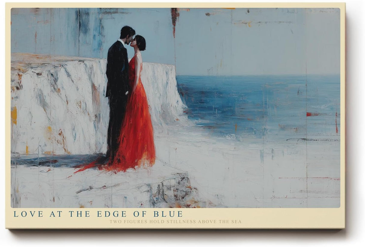 Paul Sinus Wandbild 120x80cm Romantisches Paar am Meer moderne Liebes Szene Kunst Wanddekoration