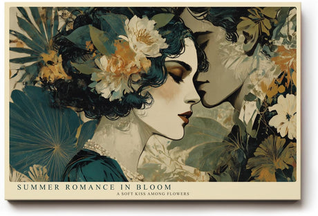 Paul Sinus Wandbild 120x80cm Romantisches Paar zwischen Blumen Vintage Liebeskunst in Gruen Gold Wanddekoration