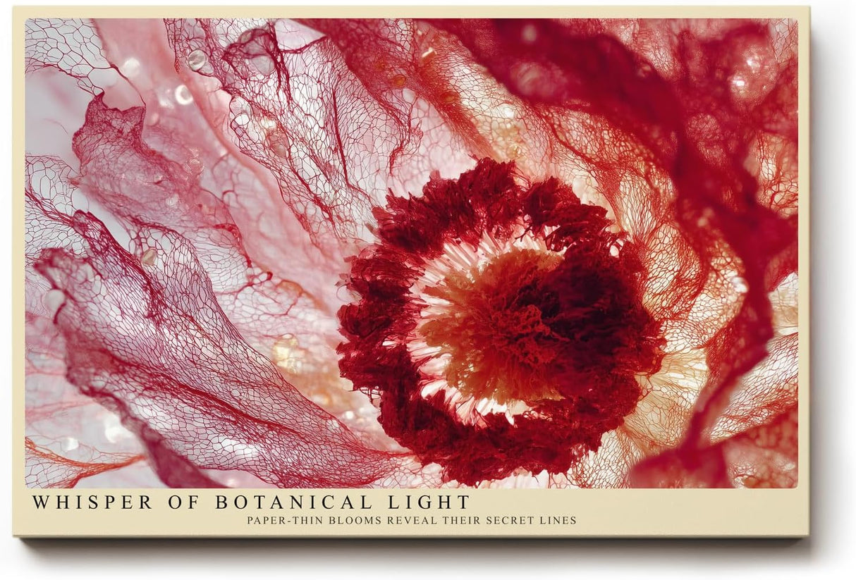 Paul Sinus Wandbild 120x80cm Rote Bluete Makro botanische Kunst transparente Blüten Wanddekoration Wohnzimmer Schlafzimmer