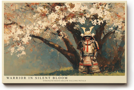 Paul Sinus Wandbild 120x80cm Samurai Unter Blühendem Baum Japanische Kunst LeinWandbild 120x80cm Asiatische Krieger Szene Wanddekoration