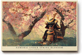 Paul Sinus Wandbild 120x80cm Samurai unter Kirschblüten – Japanische Frühlingsszene mit traditioneller Rüstung und Naturatmosphäre
