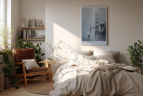 Paul Sinus Wandbild in 40x60cm San Francisco USA Golden Gate Bridge in impressionistischer Darstellung mit Figuren im Vordergrund