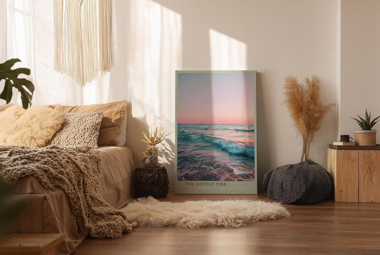 Paul Sinus Wandbild in 40x60cm Sanfte Wellen im Abendlicht mit rosa-blauem Himmel und zarten Farbverläufen