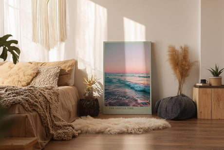 Paul Sinus Wandbild in 40x60cm Sanfte Wellen im Abendlicht mit rosa-blauem Himmel und zarten Farbverläufen