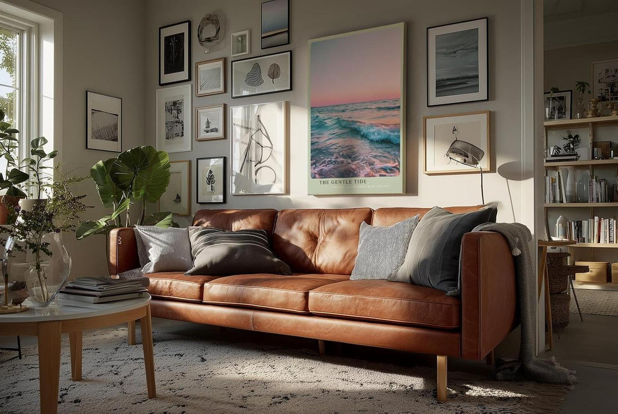 Paul Sinus Wandbild in 40x60cm Sanfte Wellen im Abendlicht mit rosa-blauem Himmel und zarten Farbverläufen