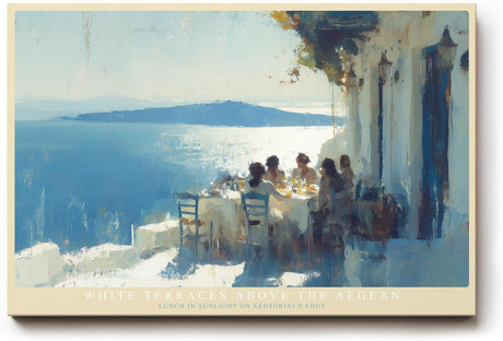 Paul Sinus Wandbild 120x80cm Santorini Terrasse Aegaeisches Meer mediterrane Landschaft Kunst Wanddekoration Wohnzimmer Esszimmer