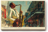 Paul Sinus Wandbild 120x80cm Saxophonspieler in Strassenszene Jazz Musik Kunst Wanddekoration