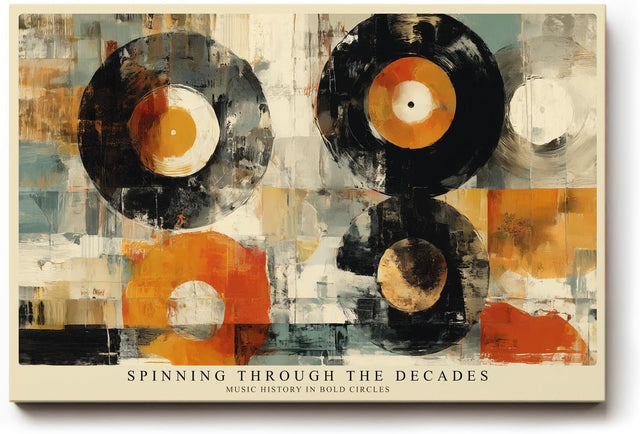 Paul Sinus Wandbild 120x80cm Schallplatten abstrakte Musik Kunst modern orange schwarz Kunstdruck grosses Kunstbild kreative Wanddekoration fuer Wohnzimmer Musikzimmer Büro