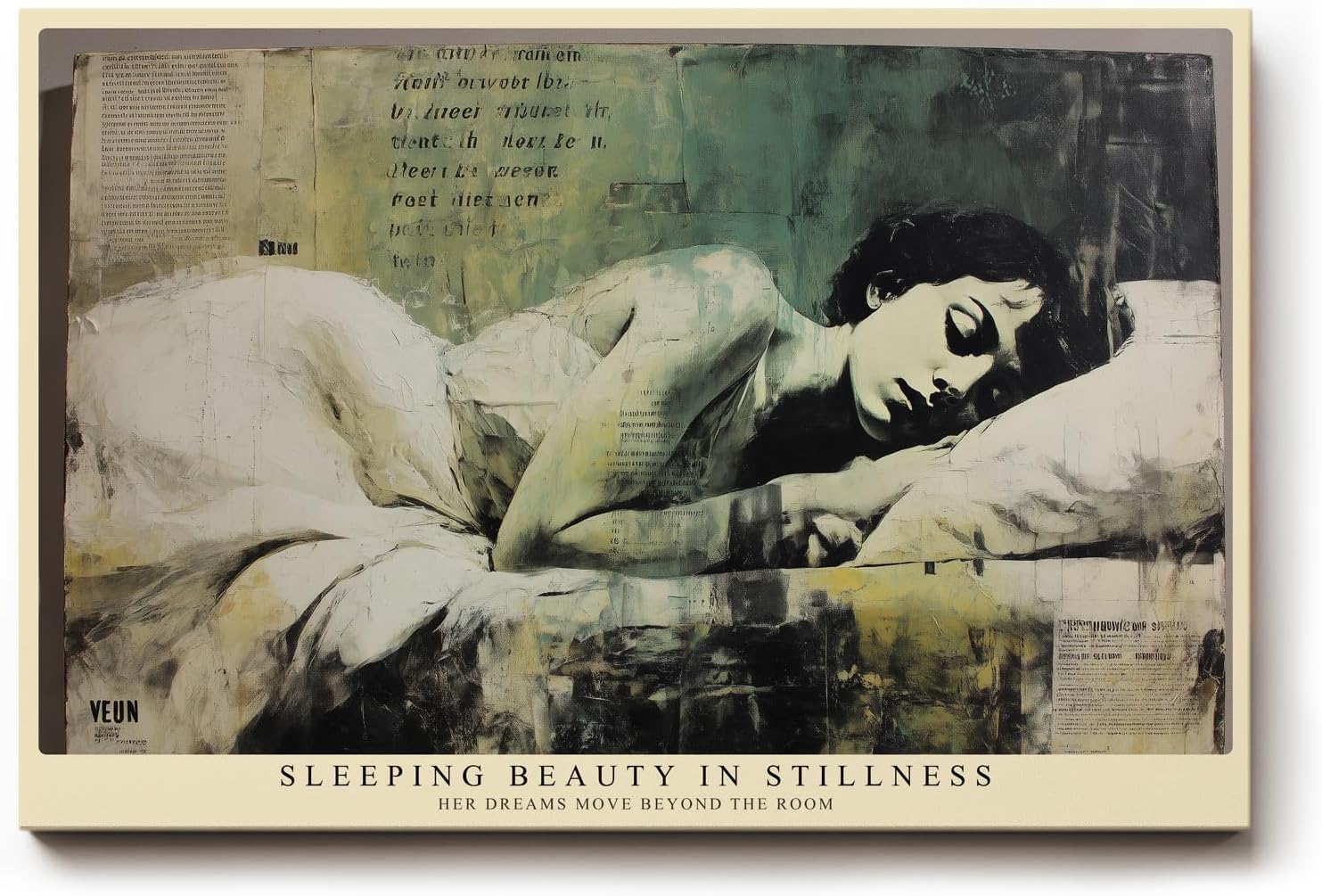 Paul Sinus Wandbild 120x80cm Schlafende Frau Vintage Portrait Kunst in Beige Grün für Wohnzimmer Schlafzimmer und Atelier