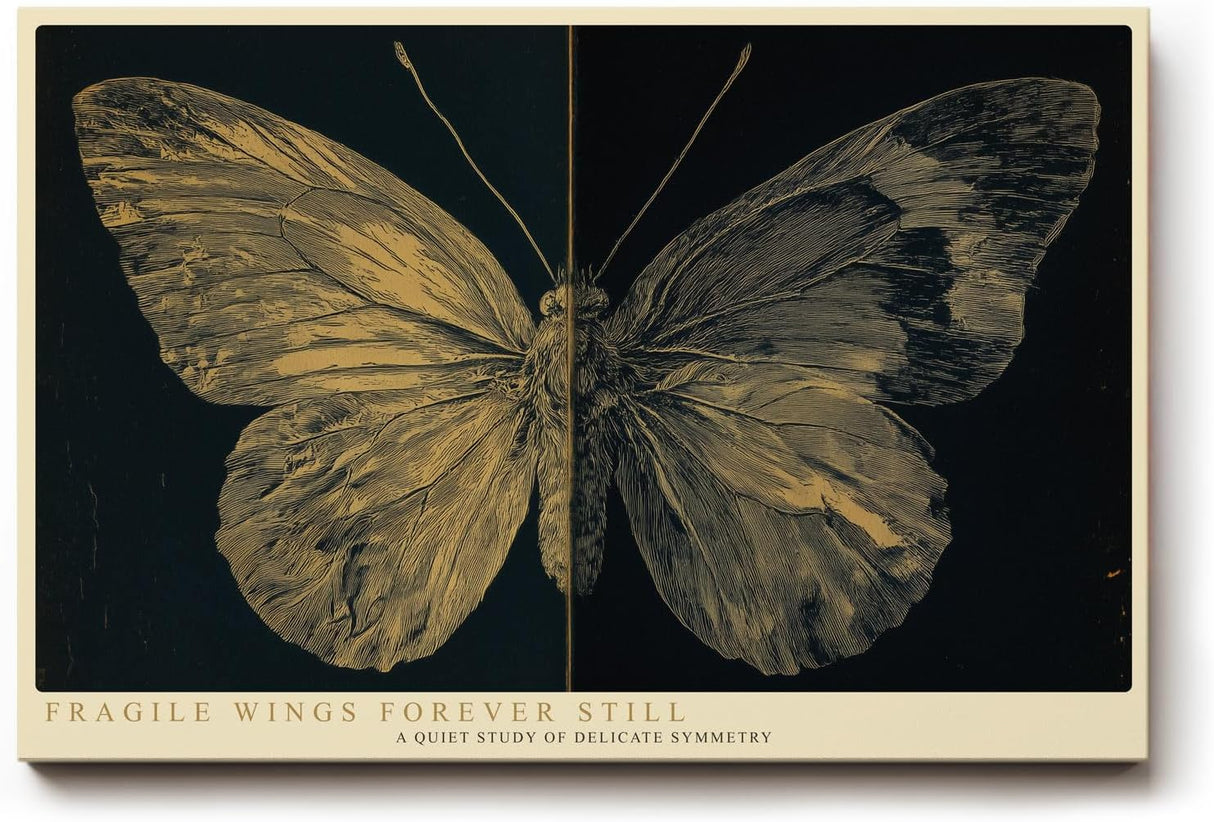 Paul Sinus Wandbild 120x80cm Schmetterling Illustration modern gold schwarz Natur Kunst Kunstdruck grosses Kunstbild elegante Wanddekoration fuer Wohnzimmer Büro