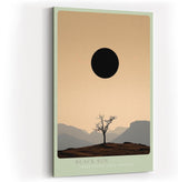 Paul Sinus Wandbild in 40x60cm Schwarze Sonne über karger Landschaft mit Baum und Gebirgssilhouette