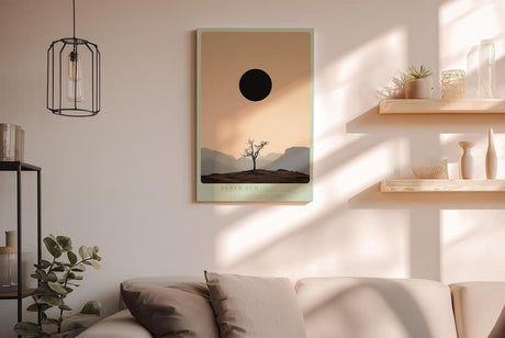 Paul Sinus Wandbild in 40x60cm Schwarze Sonne über karger Landschaft mit Baum und Gebirgssilhouette
