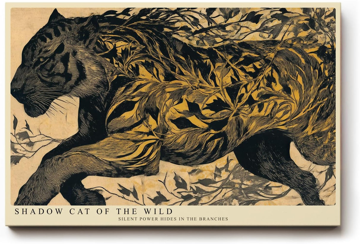Paul Sinus Wandbild 120x80cm Schwarzer Panther im Blätterwald – Ausdrucksstarke Tierkunst mit natürlicher Dynamik