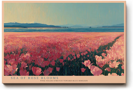 Paul Sinus Wandbild 120x80cm Sea of Rose Blooms rosa Blumenfeld Landschaft moderne Natur Kunst Poster für Wohnzimmer Schlafzimmer Büro