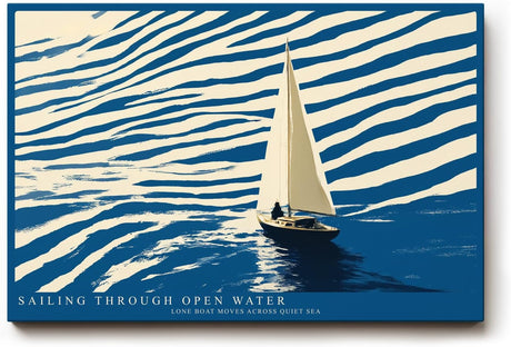 Paul Sinus Wandbild 120x80cm Segelboot Illustration modernes Meer Motiv blau beige minimalistische Ozean Kunst Segelyacht Bild stilvolle