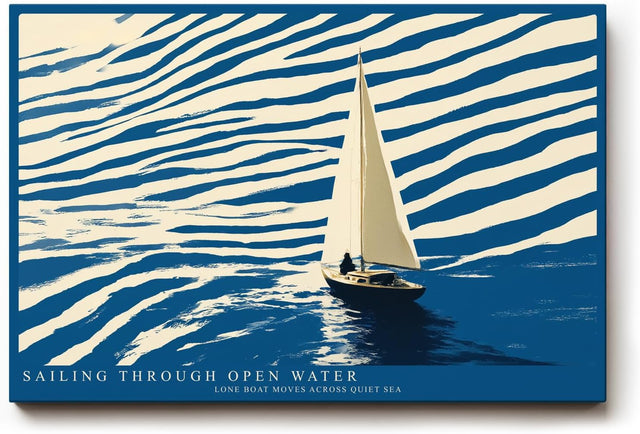Paul Sinus Wandbild 120x80cm Segelboot Illustration modernes Meer Motiv blau beige minimalistische Ozean Kunst Segelyacht Bild stilvolle
