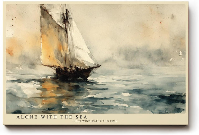 Paul Sinus Wandbild 120x80cm Segelboot Meer Aquarell Stil Maritime Kunst Ruhige Ozean Landschaft Kunstdruck Poster Grosse Wanddekoration fuer Wohnzimmer Büro Schlafzimmer