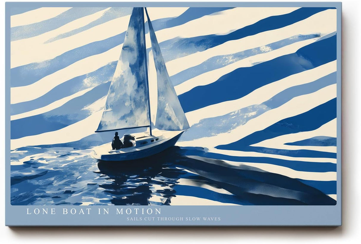Paul Sinus Wandbild 120x80cm Segelboot Meer minimalistische maritime Illustration blau weiß moderne Seefahrt Kunst stilvolle