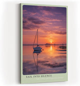 Paul Sinus Wandbild in 40x60cm Segelboot bei Sonnenuntergang auf stillem Wasser mit violett-orangefarbenem Himmel
