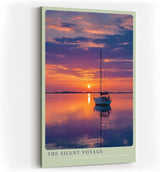 Paul Sinus Wandbild in 40x60cm Segelboot bei Sonnenuntergang mit violett-orangefarbenem Himmel und ruhiger Wasserfläche