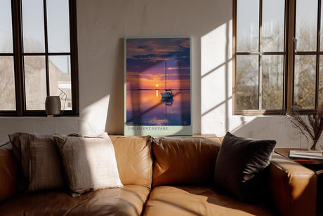 Paul Sinus Wandbild in 40x60cm Segelboot bei Sonnenuntergang mit violett-orangefarbenem Himmel und ruhiger Wasserfläche