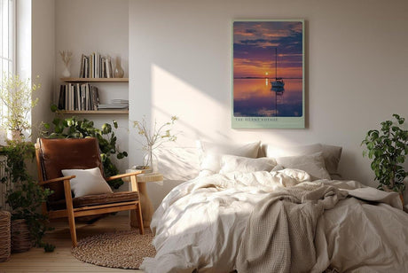Paul Sinus Wandbild in 40x60cm Segelboot bei Sonnenuntergang mit violett-orangefarbenem Himmel und ruhiger Wasserfläche