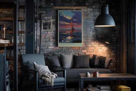 Paul Sinus Wandbild in 40x60cm Segelboot im Abendlicht mit roten Segeln auf ruhigem Wasser – maritimes Kunstwerk voller Farbintensität