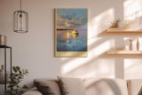 Paul Sinus Wandbild in 40x60cm Segelboot im Morgenlicht auf ruhigem Wasser – maritimes Kunstwerk mit goldener Reflexion und sanftem Himmel