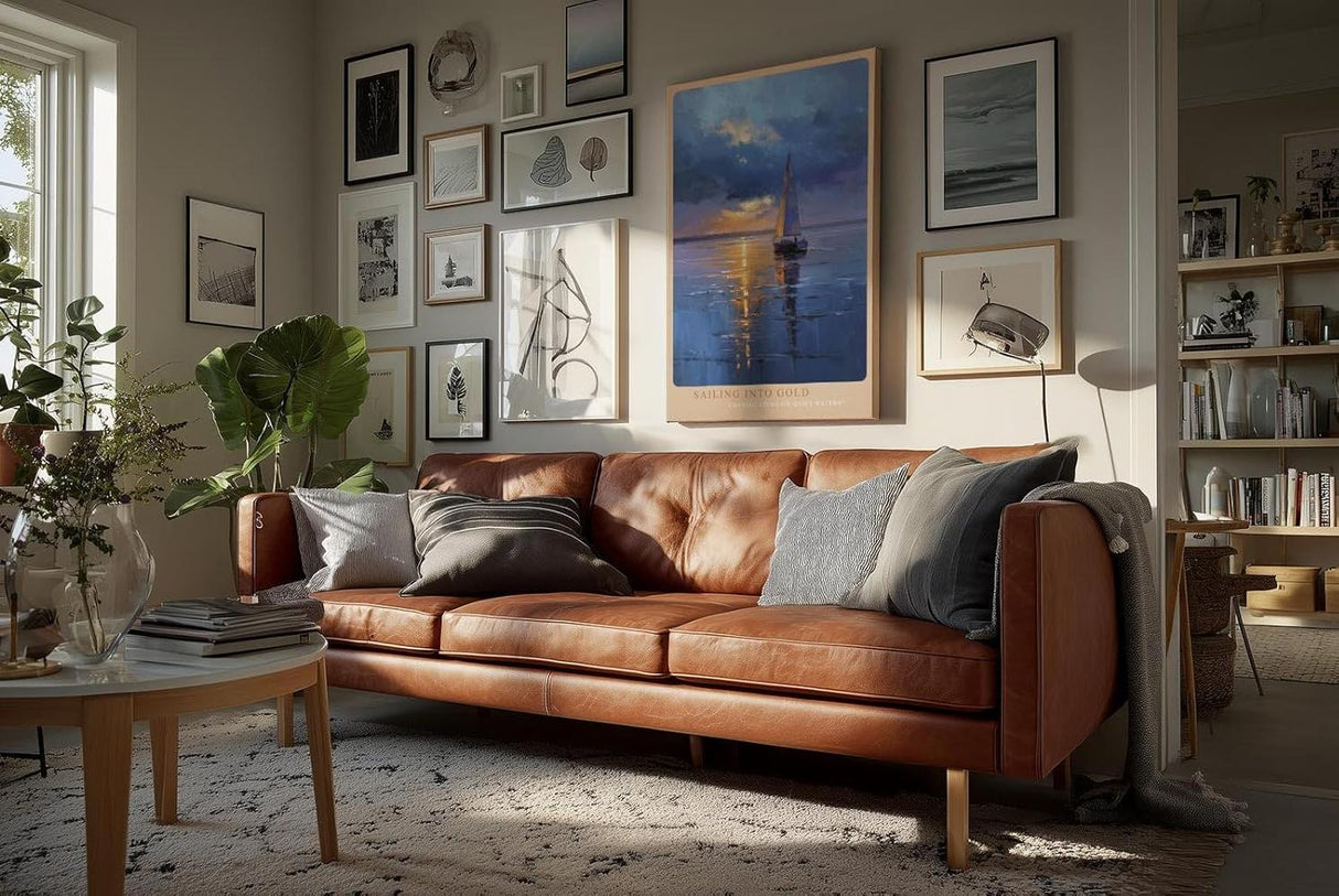 Paul Sinus Wandbild in 40x60cm Segelboot im goldenen Licht auf ruhigem Wasser mit dramatischem Himmel – maritimes Kunstwerk für stilvolle Raumgestaltung